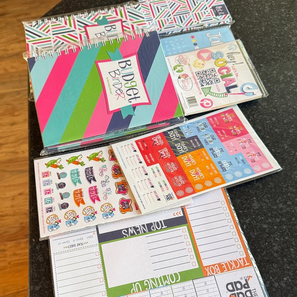 (UNDATED use anytime) Colorful Budget Binders (2) and writing Set w stickers